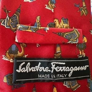 Salvatore Ferragamo Red Tie with Camel and Knight Motif